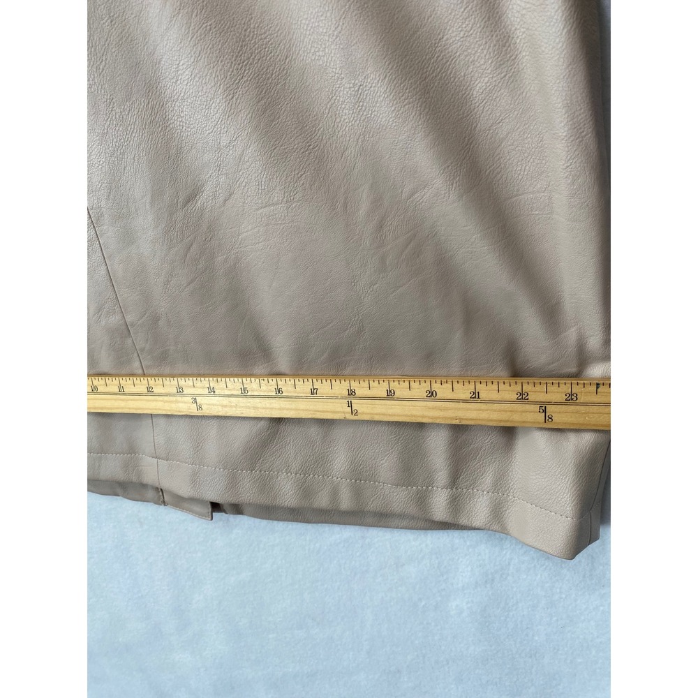 Liz Claiborne Faux Leather Jacket Women XL Tan Beige Zip Front Utility Coat - Picture 12 of 15